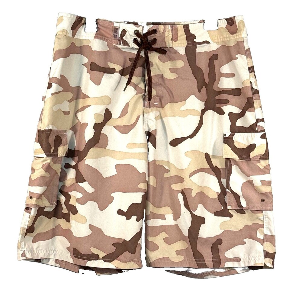 Beach Rays Mens Board Shorts Swim Trunks Desert Camo Cargo Pockets Size 32⁠ Y2K